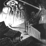 Martian tripodal vehicles destroy an English town, as depicted by the Brazilian artist Henrique Alvim Corréa for a 1906 Belgian edition of the novel.
